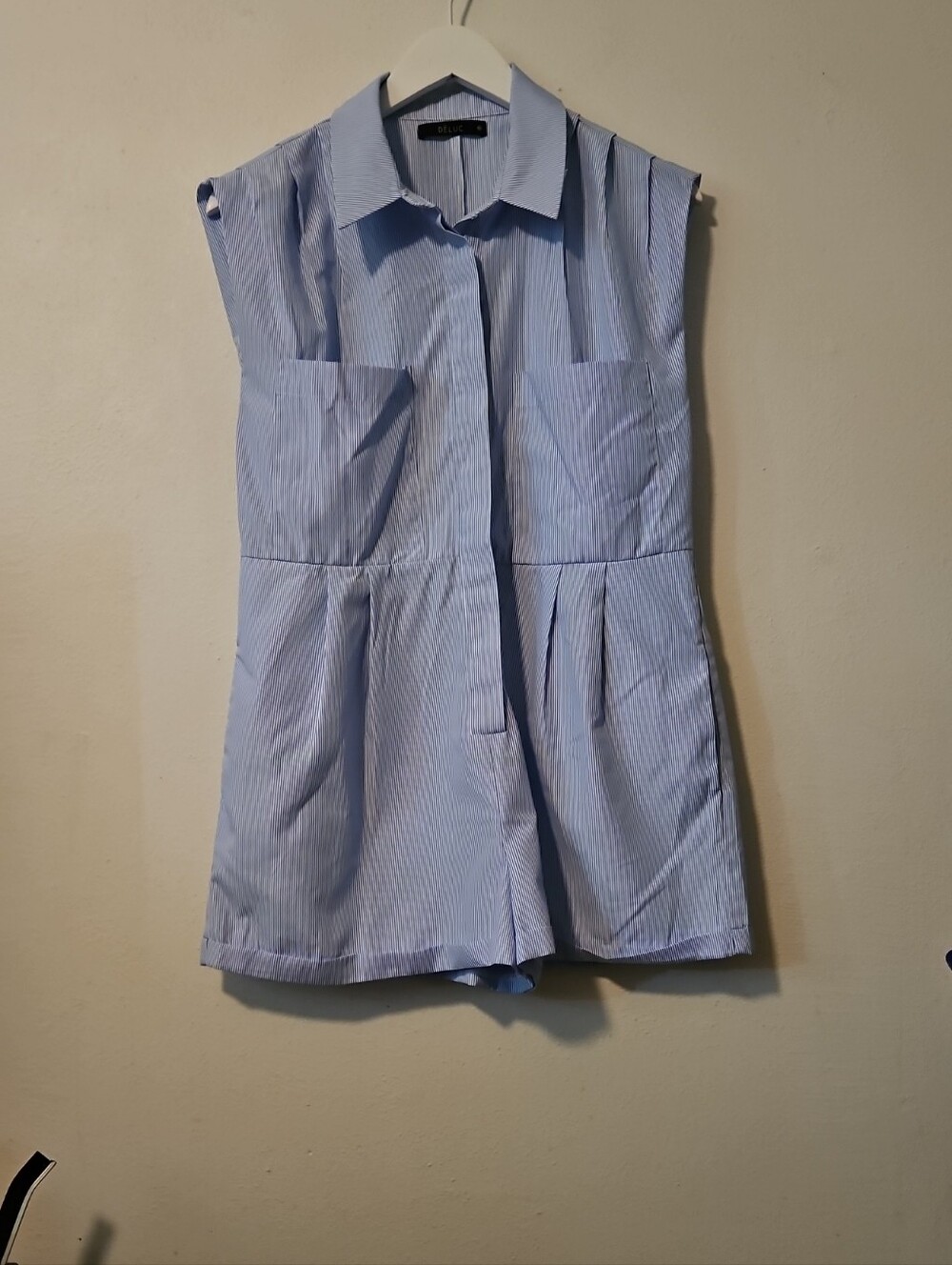 Deluc Light Blue Striped Sleeveless Romper